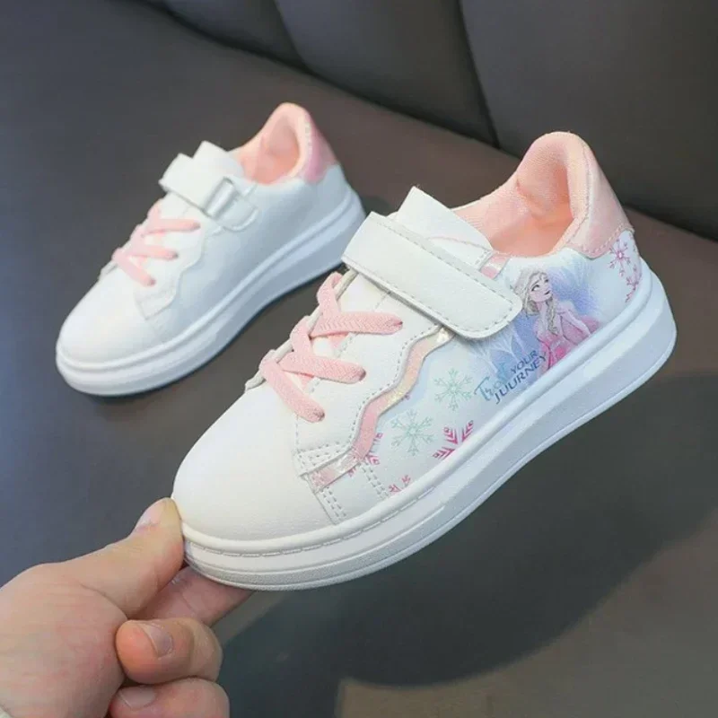 Disney Kids Girls Shoes 2024 New Children Sneakers Girls Elsa Frozen Princess Casual Sport Shoes Student Shoes Teen Shoes