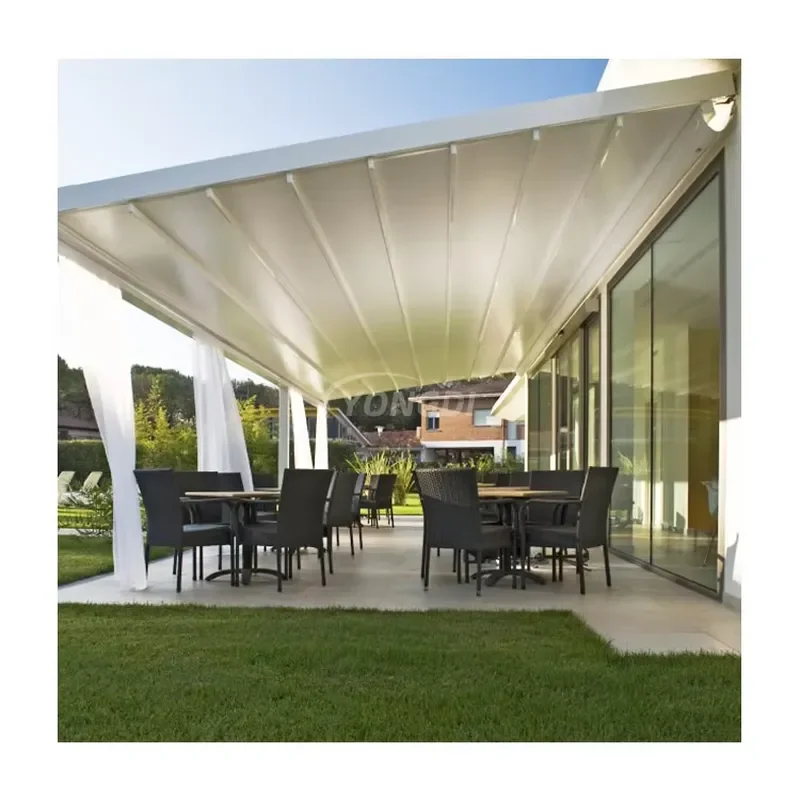 Aluminium Economic Outdoor Restaurant Retractable Terrace Pergola Canopy Fabric PVC Roof System for Outdoor Use