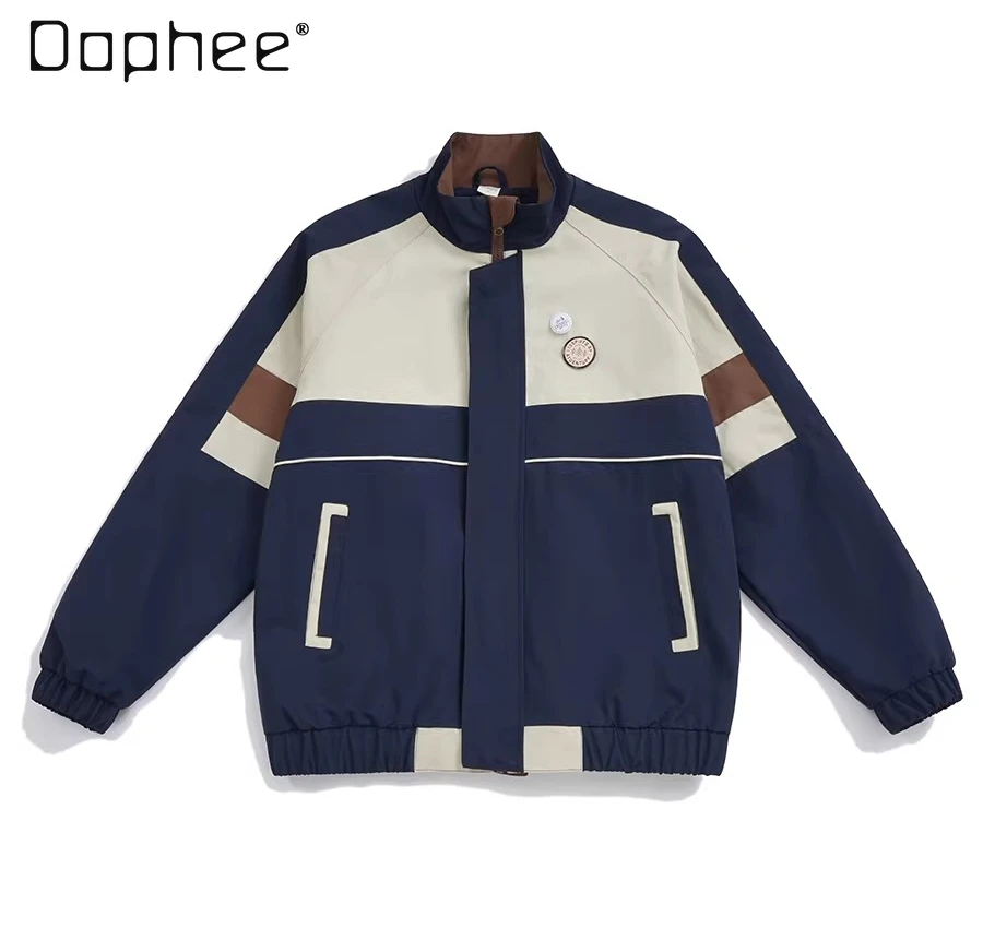 

2026 Spring and Autumn New Men's Stand Collar Navy Blue Jacket Loose Casual Sports Workwear Outdoor Motorcycle Jacket