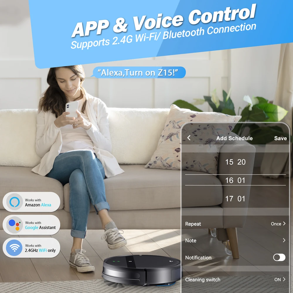 Z15 Робот - пылесос, 5400Pa Электровизуальная навигация, WIFI, APP и дистанционное управление, 3 в 1 Робот - пылесос и швабра Умная уборка дома