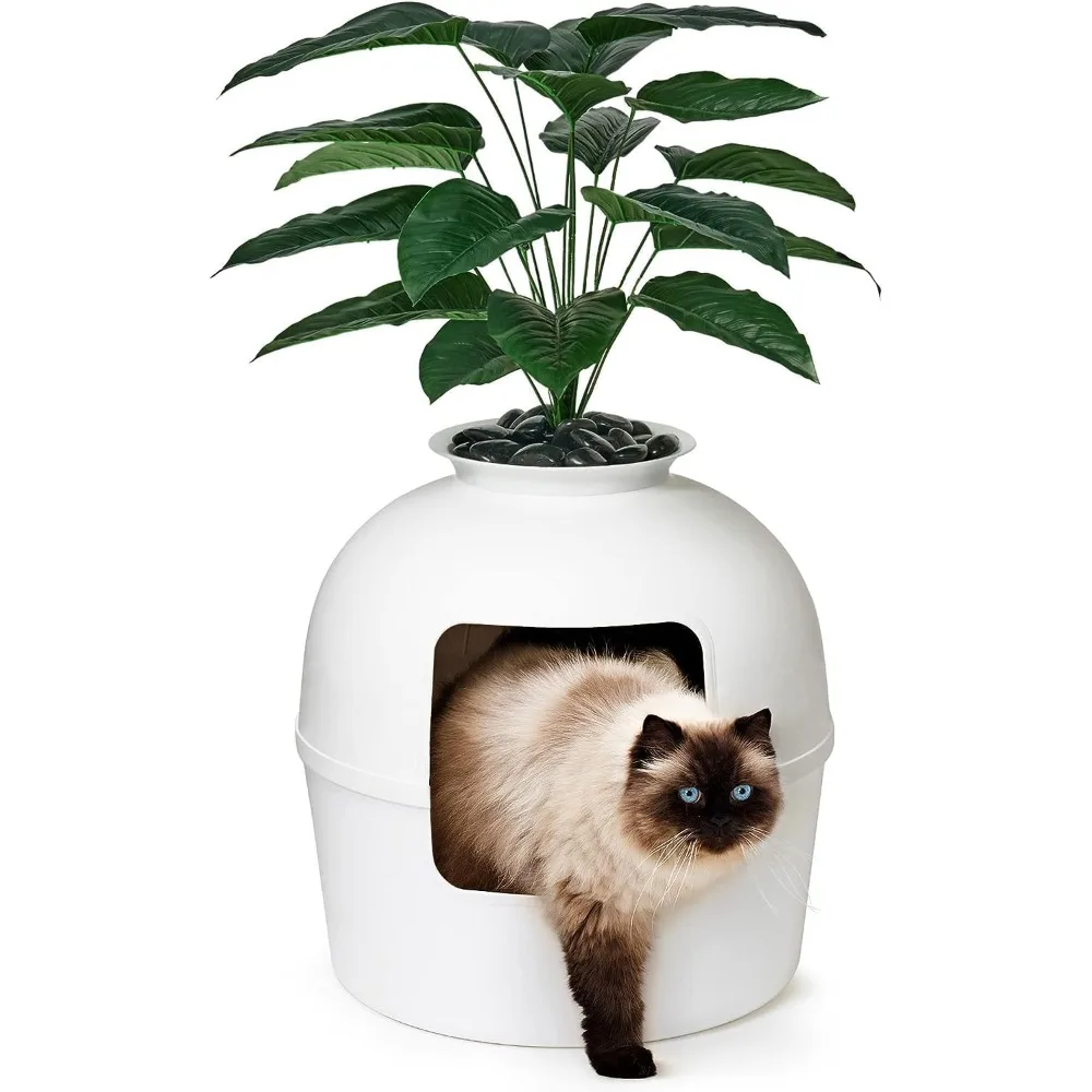 

Litter Box by Bundle & Bliss - Hidden Litter Box Enclosure, Patented Design with Odor Control, Includes Faux Plant, Carbo