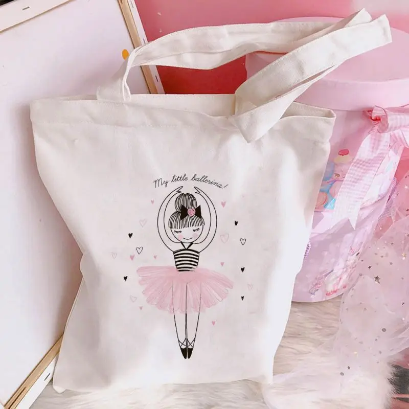 Ballet Dance Girl Print Eco Shopping Bag Aesthetic Women Shoulder Bags Harajuku Canvas Female Tote Handbag Fashion Girls Handbag