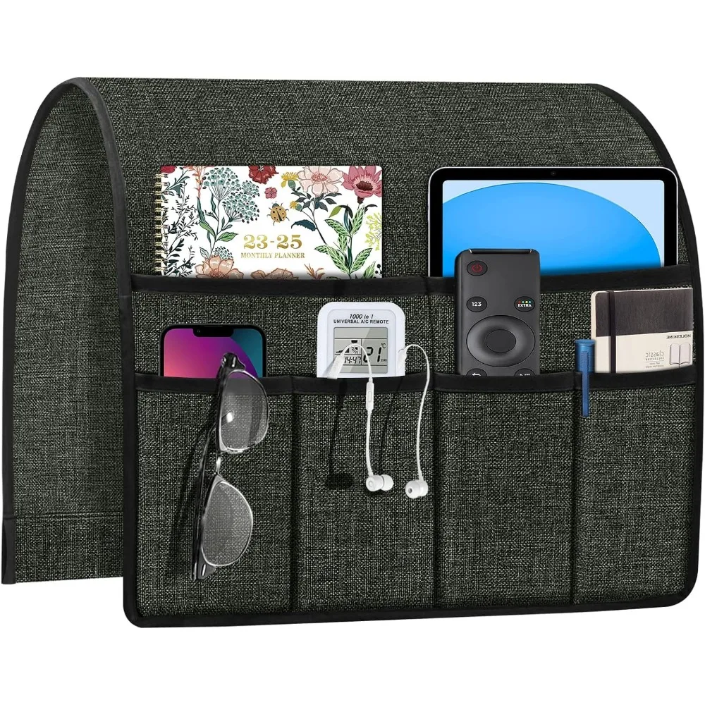 Armchair Caddy with 6 Pockets for Remotes, Tablets, Phones (Non-Slip)