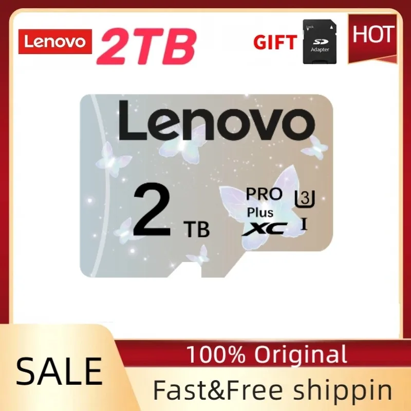 Kartu memori Flash SD/TF Lenovo, kartu SD kelas 10 kapasitas 2TB 128GB 1TB, kartu SD mikro TF dengan kecepatan hingga 100MB/dtk untuk kamera DSLR