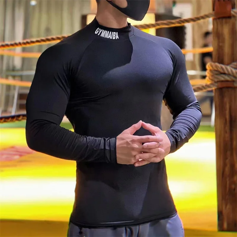 Spring autumn high quality compress Tight sports T-shirt quick drying elasticity long sleeved T-shirt men running fitness tops