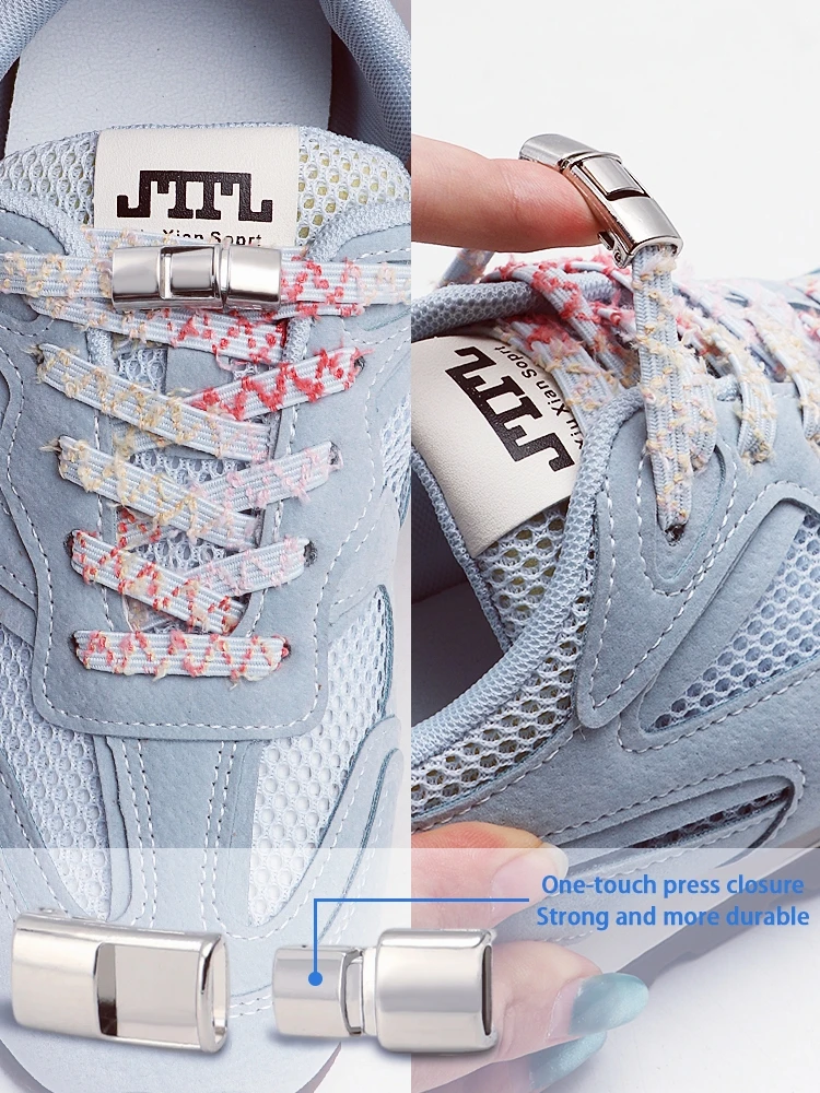 Ice Pink Mixed Color Lazy Shoelaces, No Tie Elastic Strings with Durable Metal Clips Quick Press Lock Laces for Sneakers