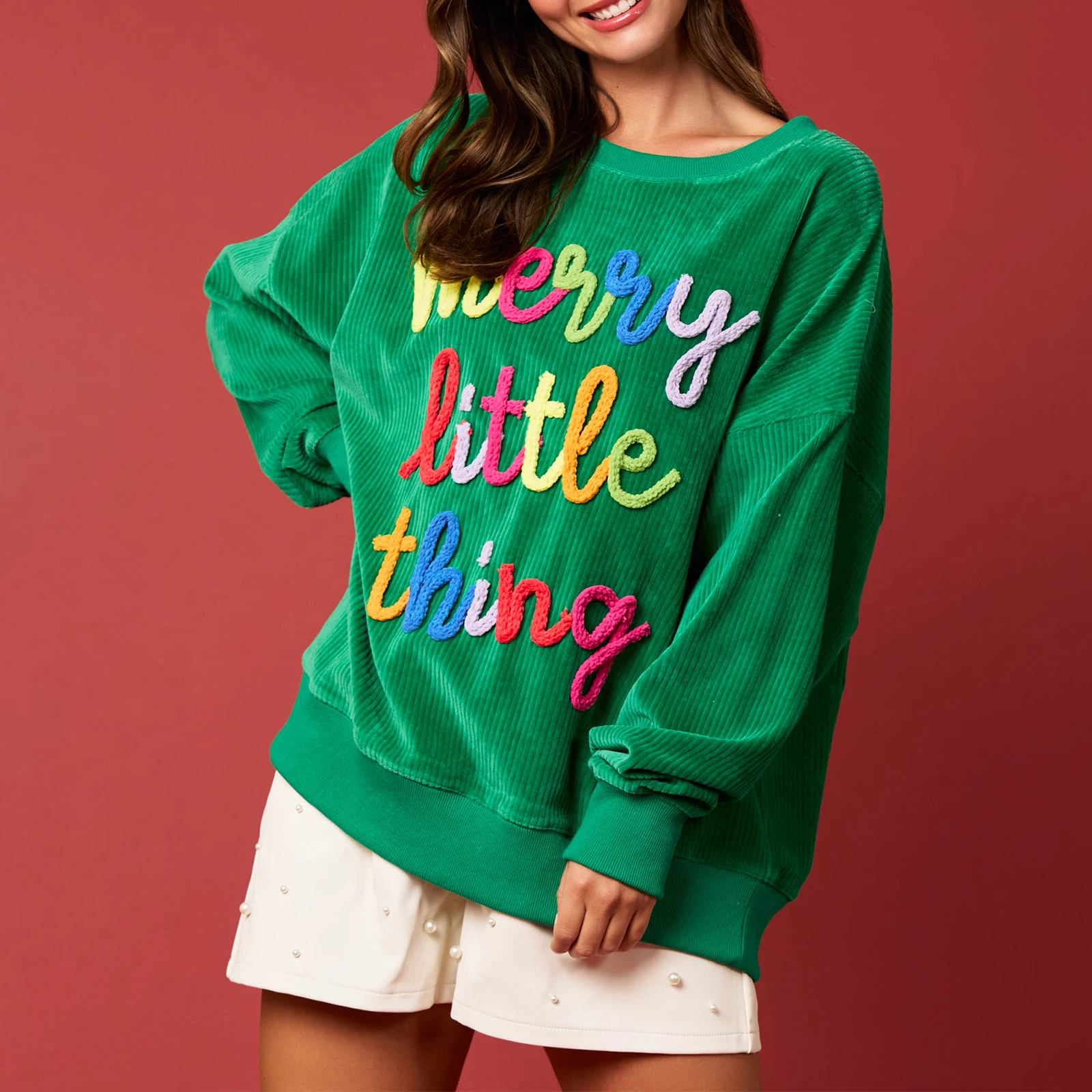 Merry Sweatshirt for Women Merry Christmas Glitter Patch Crewneck Sweater Xmas Letter Long Sleeve Pullover Top