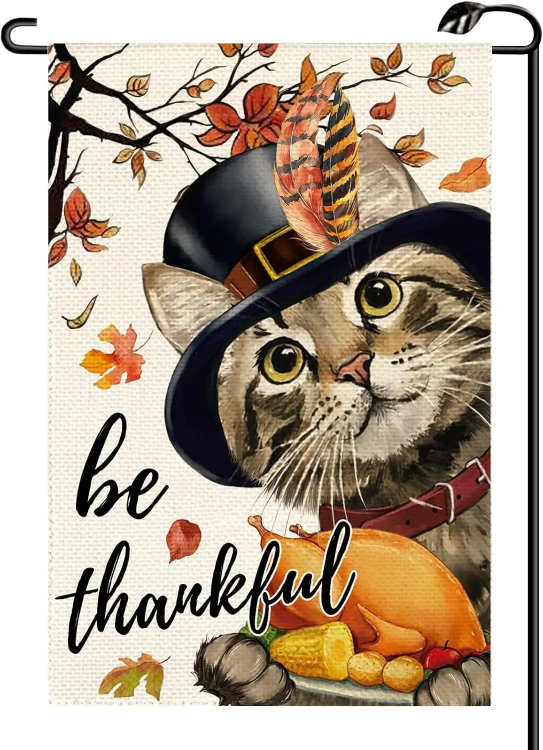 Be Thankful Thanksgiving Cat Garden Flag 12x18 Inch Vertical Double Sided Fall Harvest Turkey Maple Leaves Small Flags Farmhouse