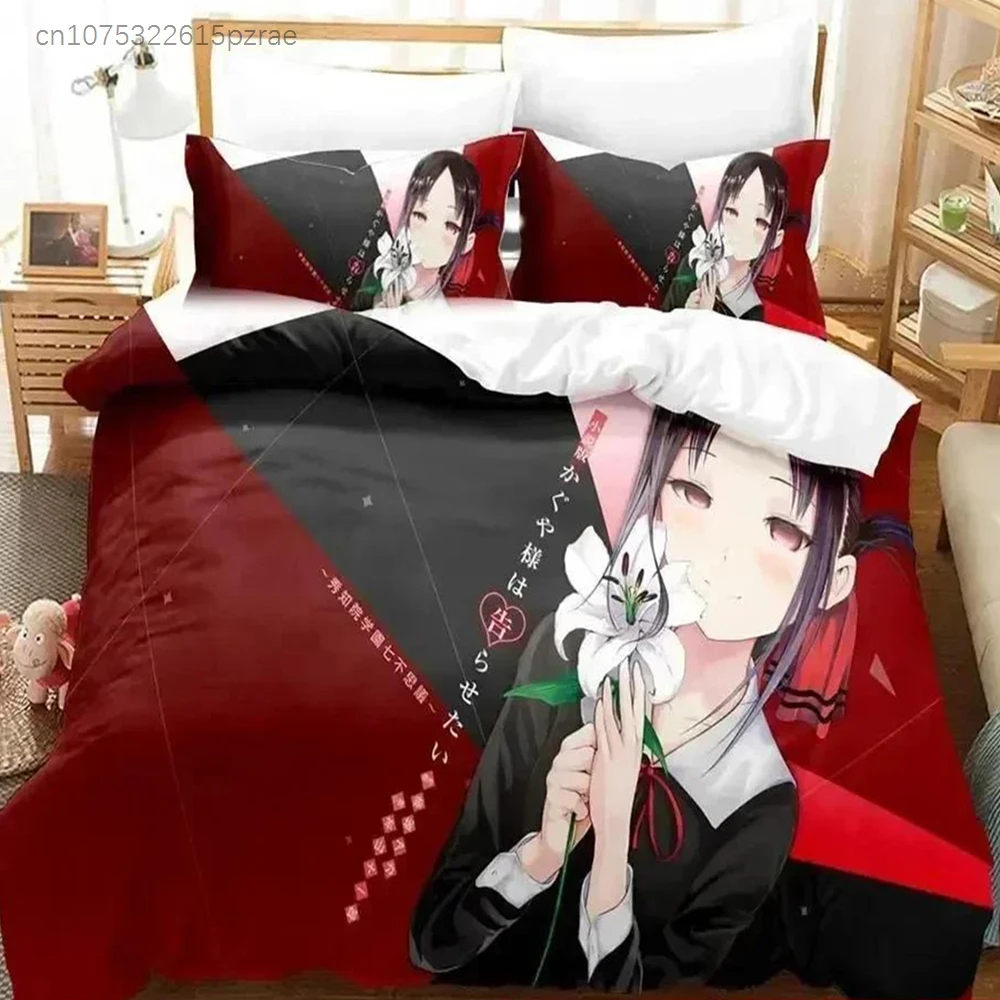 Anime Kaguya-sama Love Is War Bedding Set Printed Bed Set With Pillowcase Bed Duvet Cover Soft Queen King Size Bedclothes Home