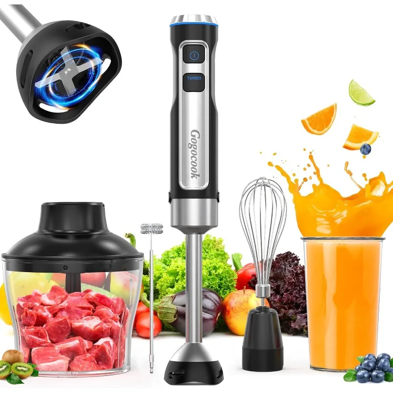 

Immersion Blender Handheld, Electric Hand Blender, 5 in 1 Immersion Blender with 21 Speed & Turbo Mode, Beaker, Chopper, Milk Fr