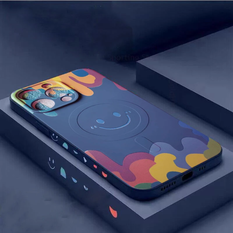 

Fundas For iPhone 14 Pro Max Graffiti Smile Magsafing Cover For Apple 14 Pro 13 12 Pro Max Capa For Magsafe Soft Silicone Case