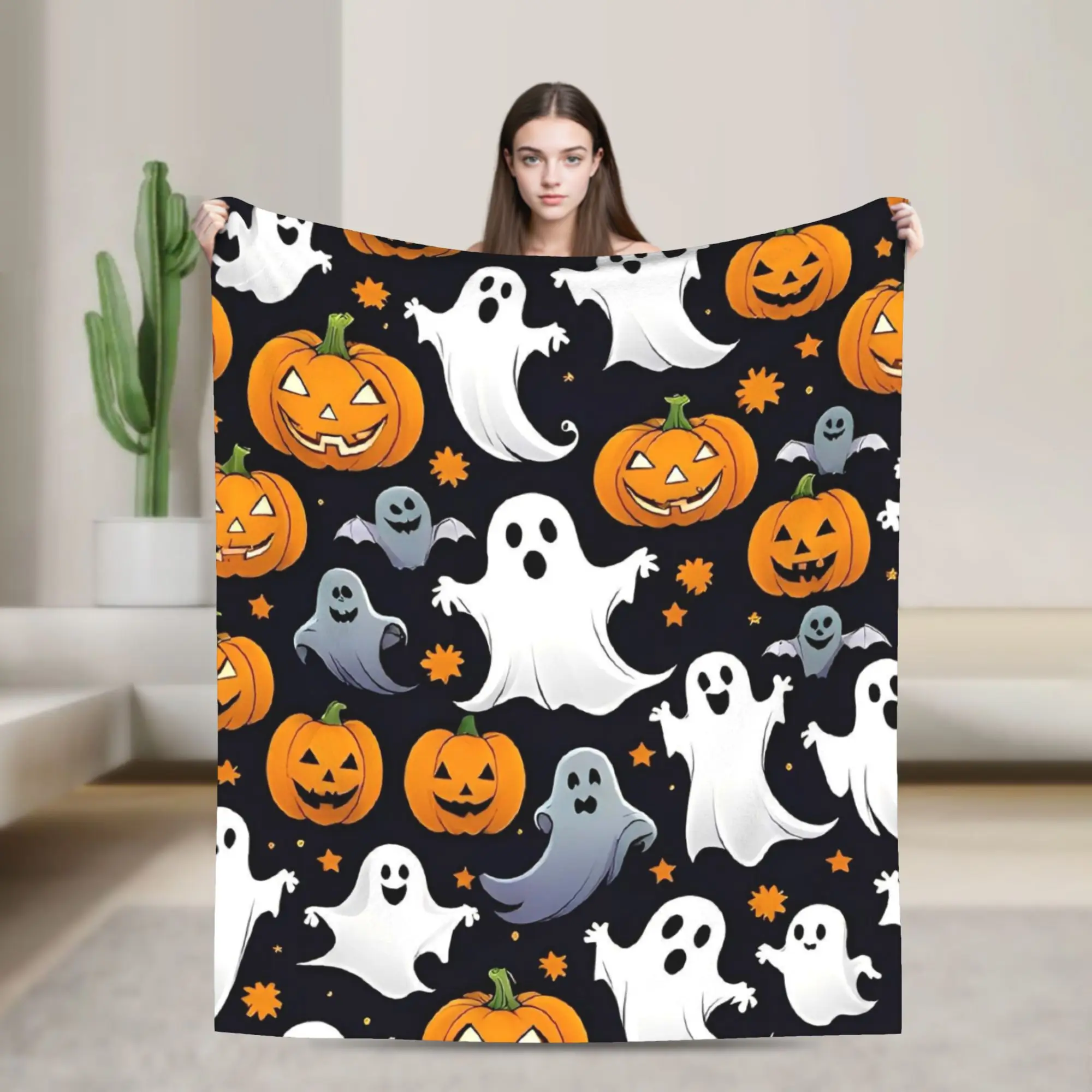 Ghosts Halloween Pumpkin Flannel Blankets  Funny Throw Blankets for  Sofa Bedding Lounge 125*100cm Quilt