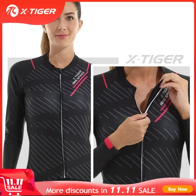 X-Tiger maglia da ciclismo da donna manica lunga Slim Fit maglia di protezione solare sottile abbigliamento da corsa per biciclette abbigliamento