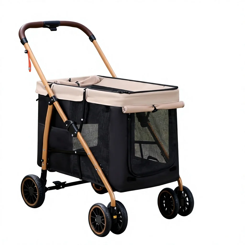Mid-to-large Size Lightweight Metal Pet Stroller Outdoor Foldable Cat/dog Carrier for Kittens/puppies