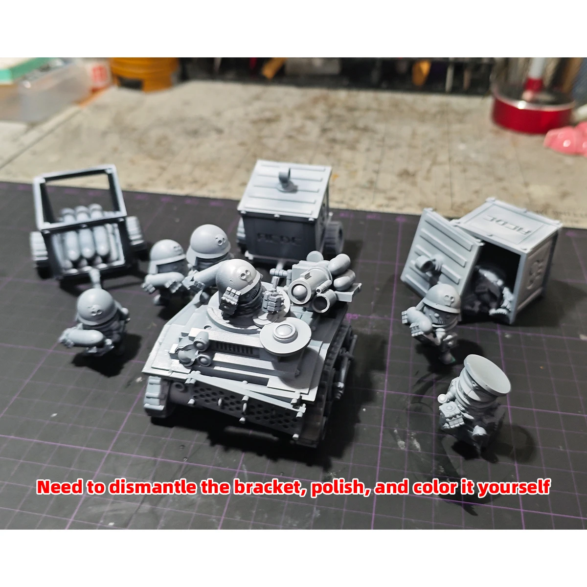 Q-Version Maßstabsmodell-Set 3D-Harz Miniatur-Soldatenfiguren Diorama Unbemalte Sci-Fi-Cartoon-Zubehör LKW Panzer Infanterie DIY – Detail 5