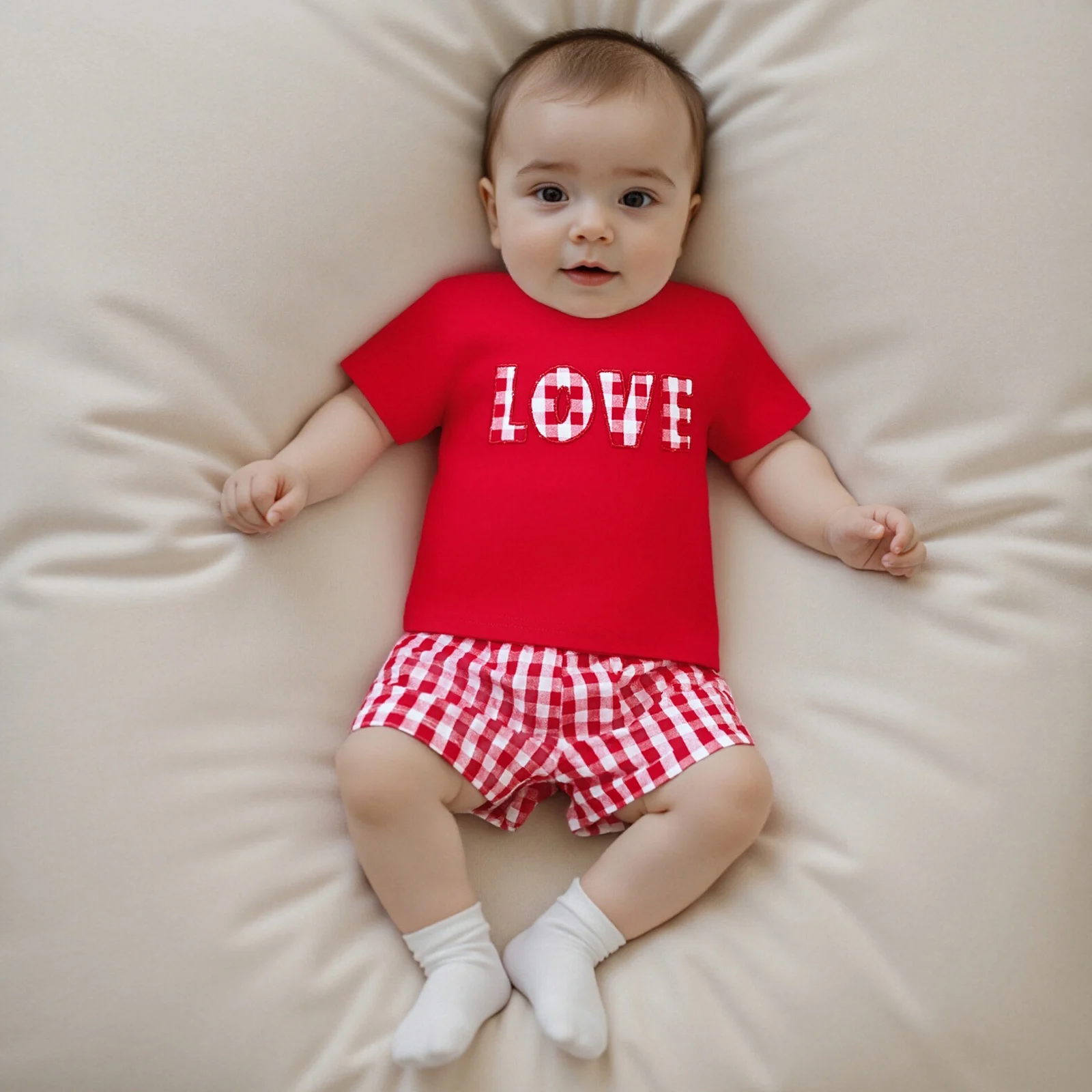 2 قطع طفل رضيع الفتيات ملابس الصيف قصيرة الأكمام طاقم الرقبة خطابات التطريز قمم ومرونة الخصر منقوشة السراويل مجموعة