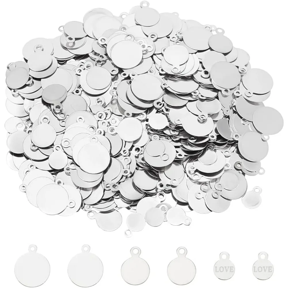 600pcs 3 Sizes Flat Round Charms 6/8/10mm Blank Stamping Tag Pendants Metal Disc Charms Iron Round Charms with making kit