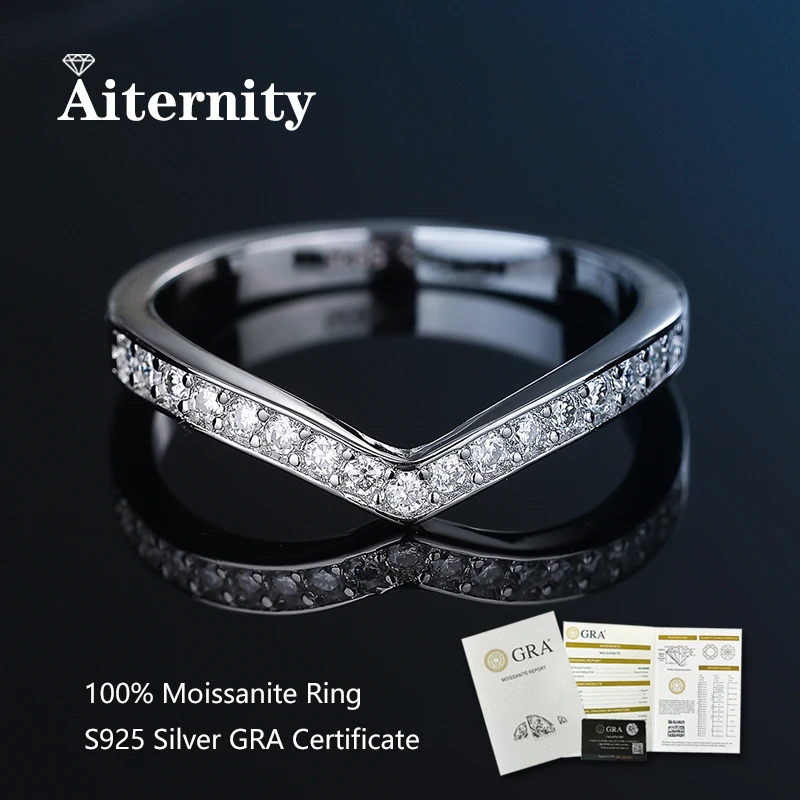 

Elegant V Shaped Moissanite Ring 925 Silver Sparkling Laboratory Stones for Women Minimalist Party Jewelry