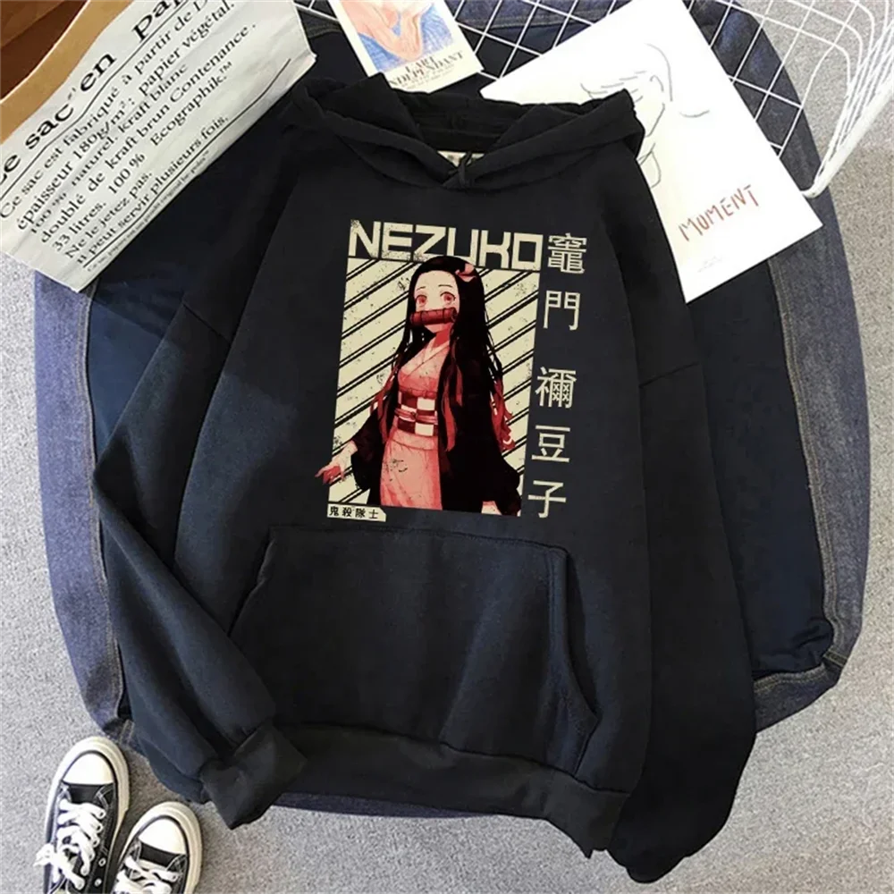 Cute Nezuko Anime Print Hoodies Women Demon Slayer Manga Sweatshirts Fashion Street Hoody Loose New Sweatshirts Warm Fleece Tops