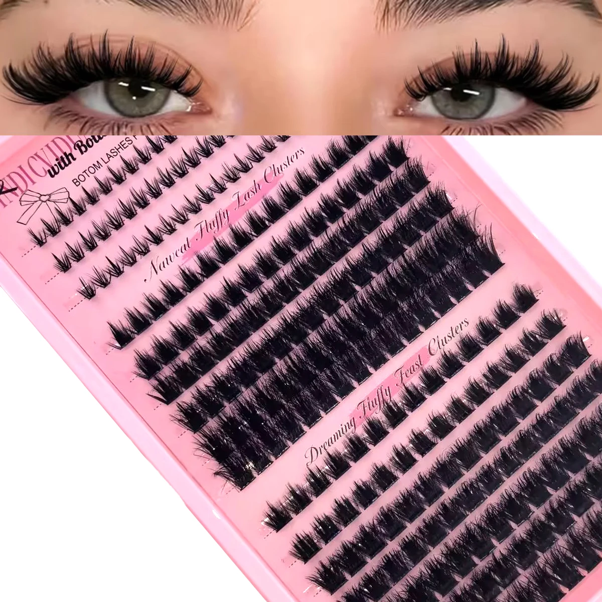 HBZGTLAD 5D DIY Make-up Falsche Wimpern Flauschige Dicke Wimpernbüschel 9-16mm Mix Einzelne Wimpernverlängerungen