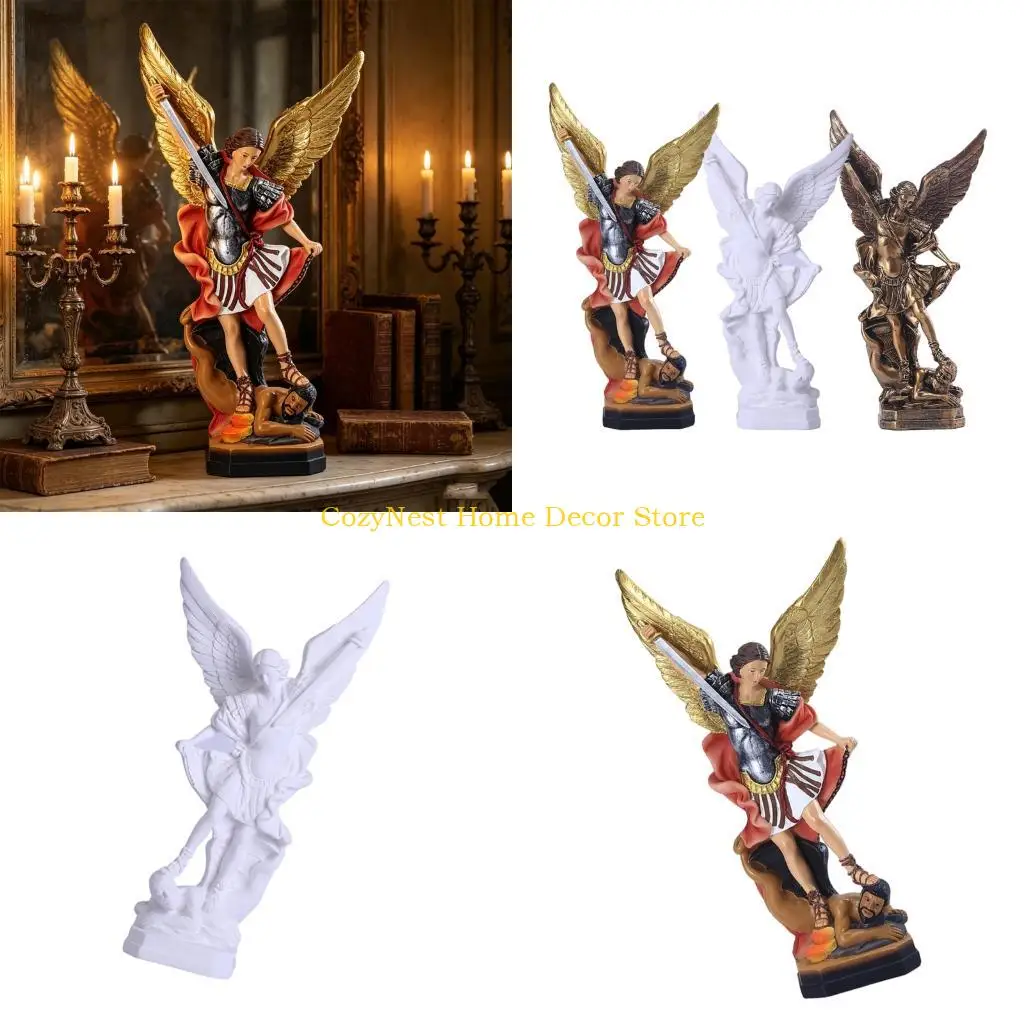 92MF Holy Miguel Angel Statue Resin Art Piece Defeating Satan Collectible Figurine