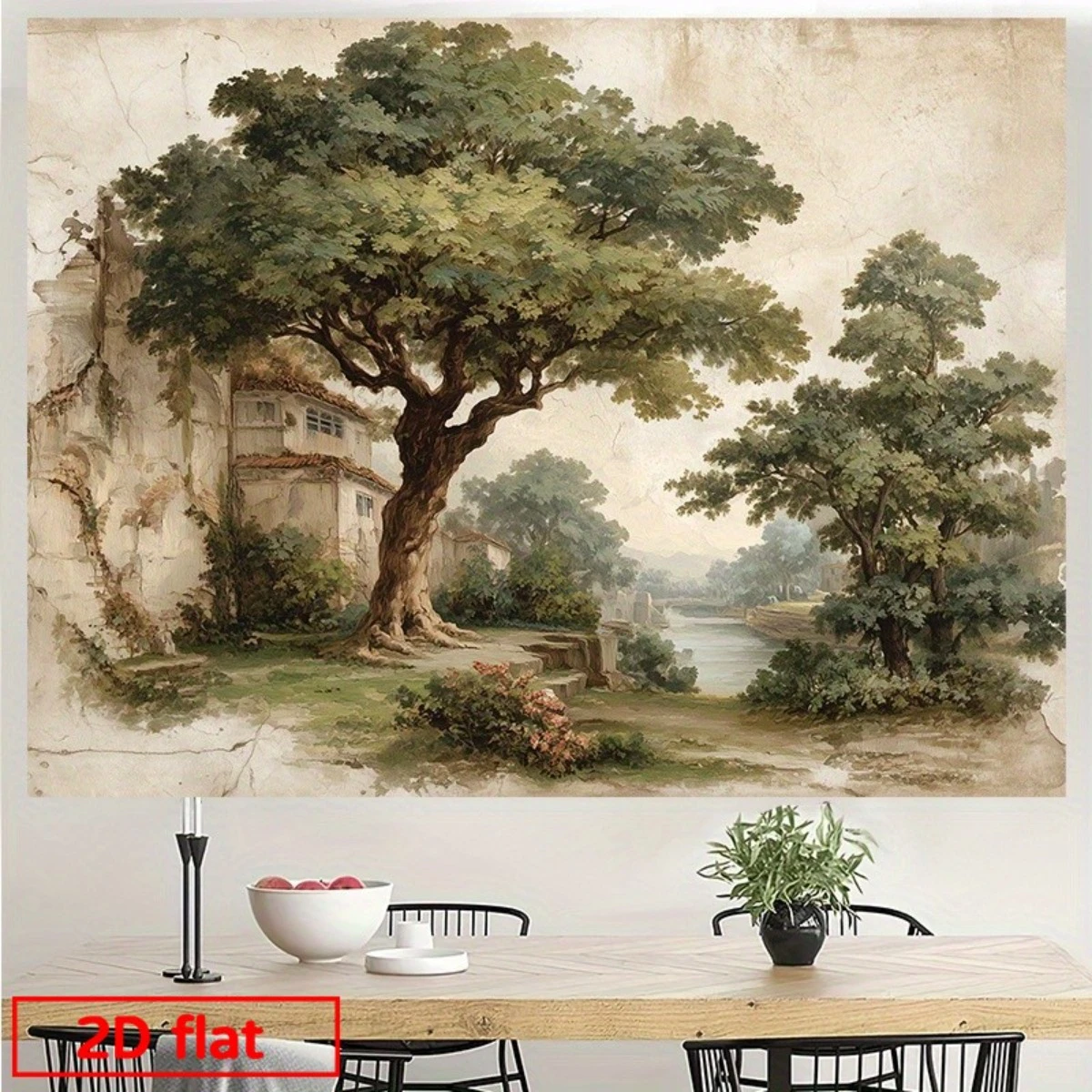 1pc Vintage Countryside Landscape Wall Tapestry, 2D Flat Rustic Farmhouse Nature Scenic Wall Hanging for Home Decor
