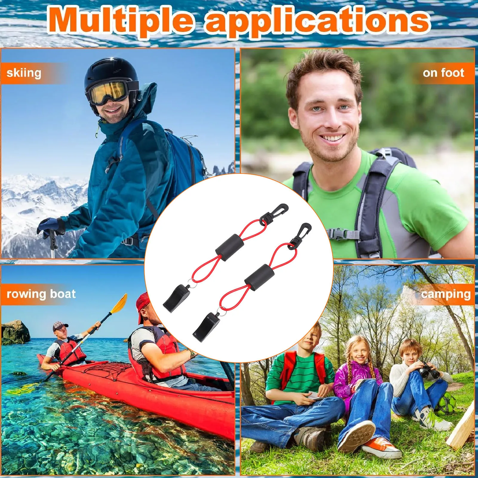 

2Pcs Safety Boat Whistle Plastic Portable Emergency Whistle with Lanyard for Boating Ocean Camping Hiking Fishing
