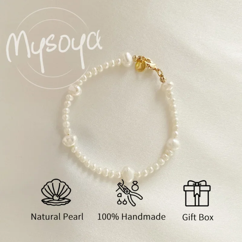 

MYSOYA 7-8mm & 5-6mm Natural White Freshwater Pearl Bracelet For Women And Men With Gift Box Birthday Wedding Jewelry Gift