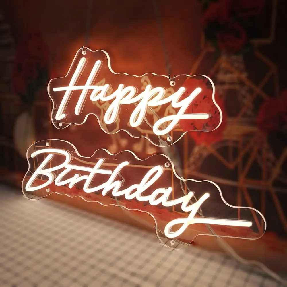 Happy Birthday Neon Sign  LED Personalized Flex Transparent Acrylic Wall  for Baby Party Wall Decoration Bar Rave Home