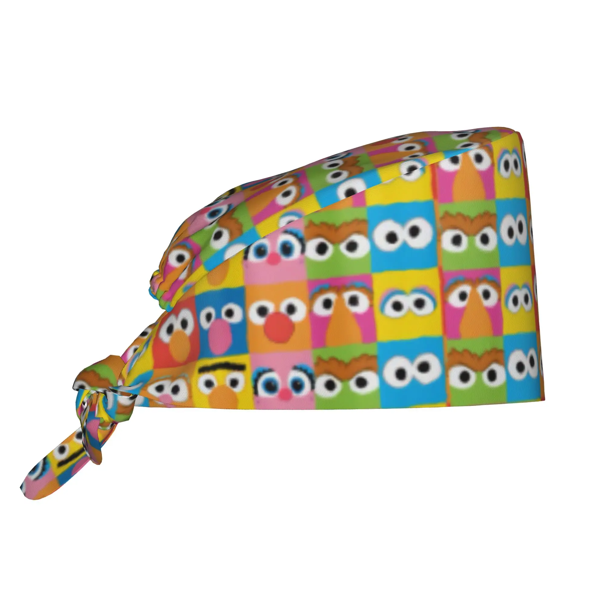 Cookie Monster Anime Breathable Nursing Work Cap Surgical Scrub Caps Nursing Hair Hats Elmo Cartoon Work Scrubs Hat for Hospital