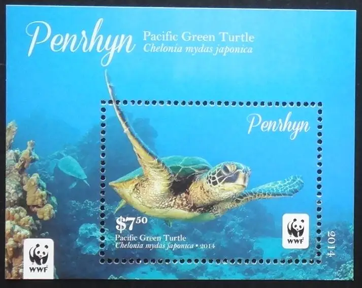 Penrhyn Island Y2014 Морские животные Тихоокеанская зеленая черепаха Изысканный лист 1, новые коллекционные почтовые марки, материал для скрапбукинга Penrhyn Island Y2014 Морские животные Тихоокеанская зеленая черепаха Изысканный лист 1, новые коллекционные почтовые марки, материал для скрапбукинга