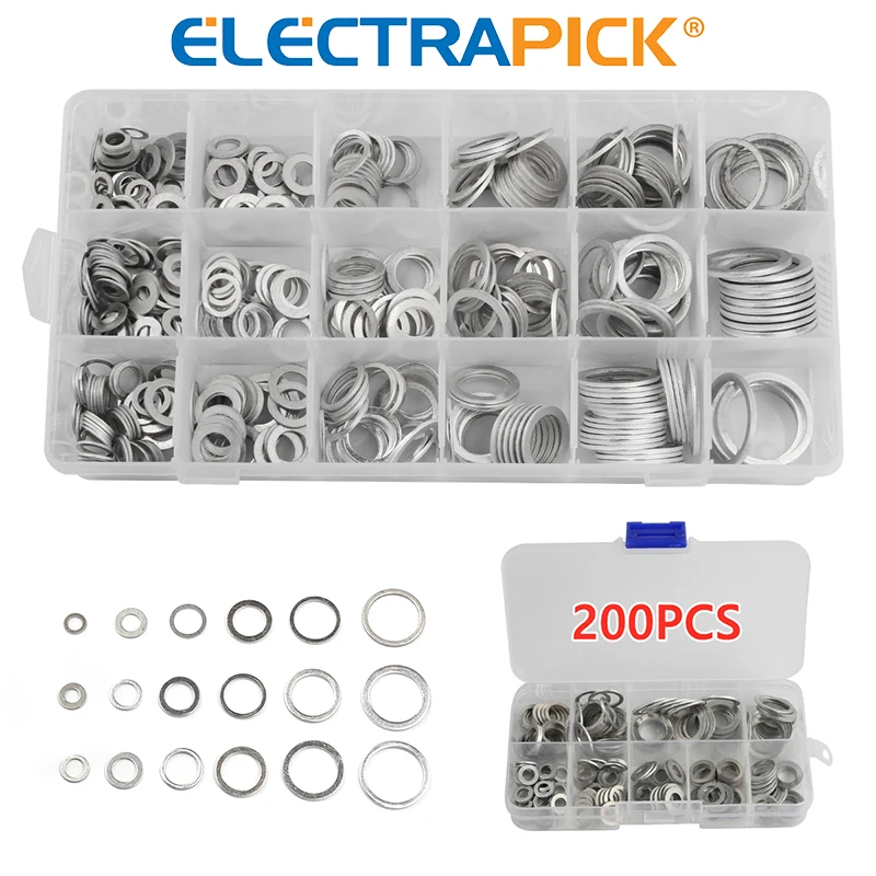 

ELECTRAPICK 200/450pcs Aluminum Replacement Flat Gaskets Washers уплотнительные шайбы Gasket Sealing Washer O Ring прокладки