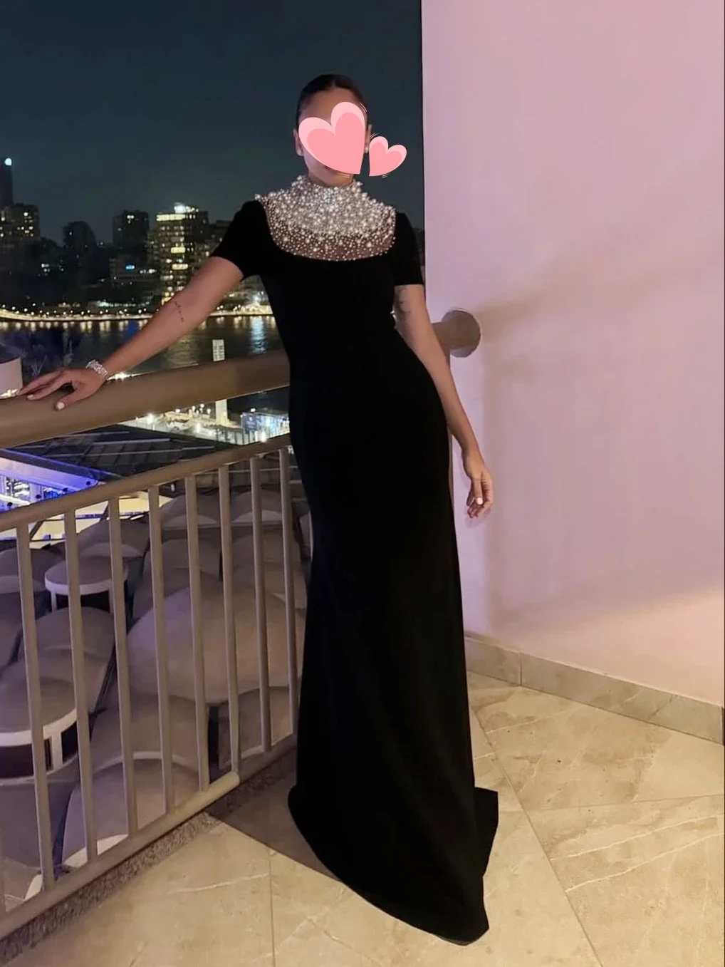 Suknie wieczorowe Jirocum Luxury Black Velvet z wysokim dekoltem, zdobione kryształkami, z krótkimi rękawami, suknie na studniówkę