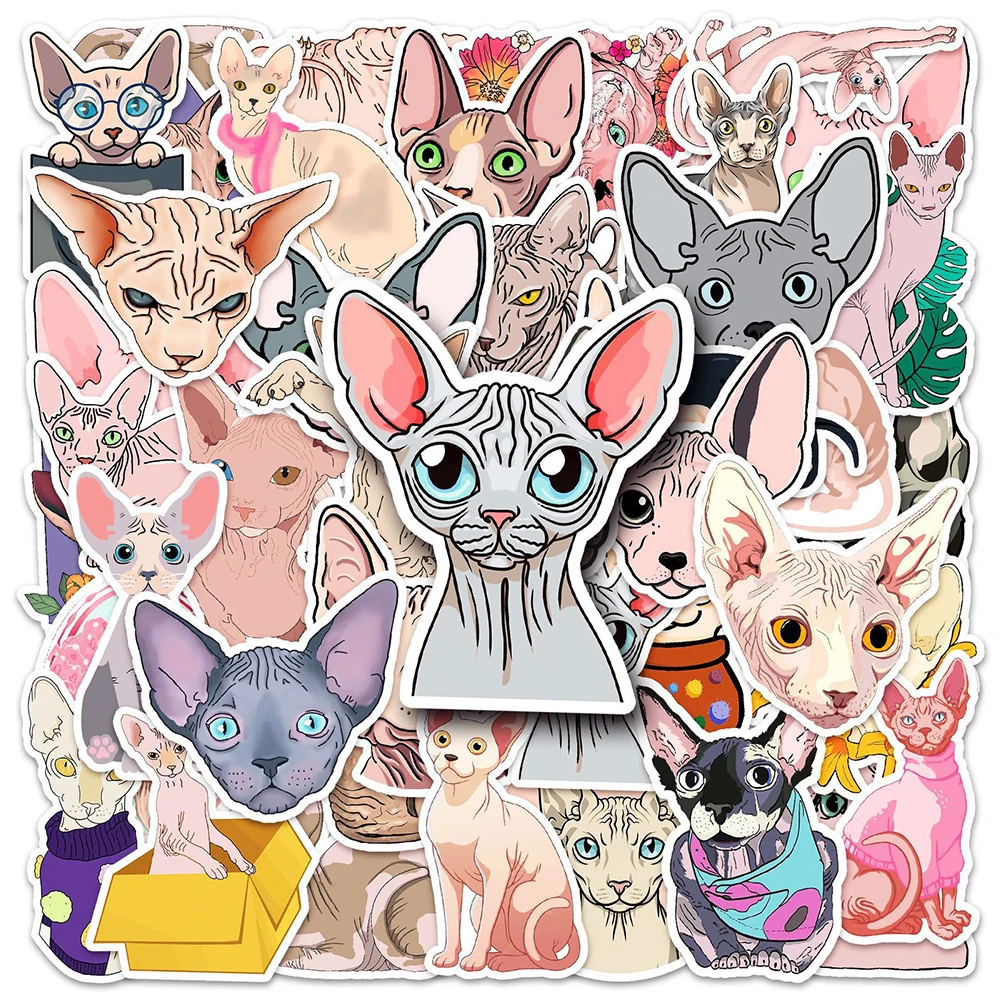 10/30/50PCS śliczne zwierzęce naklejki z motywem Sphynx dla dzieci zabawki album do scrapbookingu DIY laptopa stacjonarny kanadyjski bezwłosy prezent naklejka z kotem