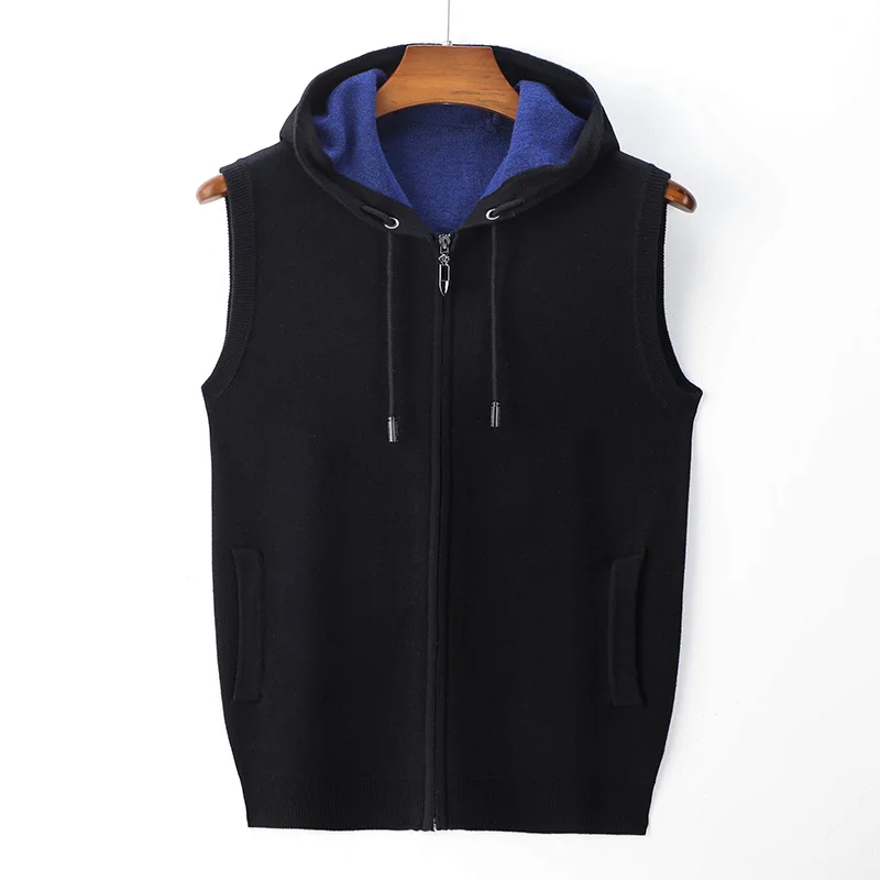 2022 Autumn New Men's Hooded Thicken Cardigan Vest Sweater Fashion Casual Wool Knit Sleeveless Jacket Male Brand Clothes