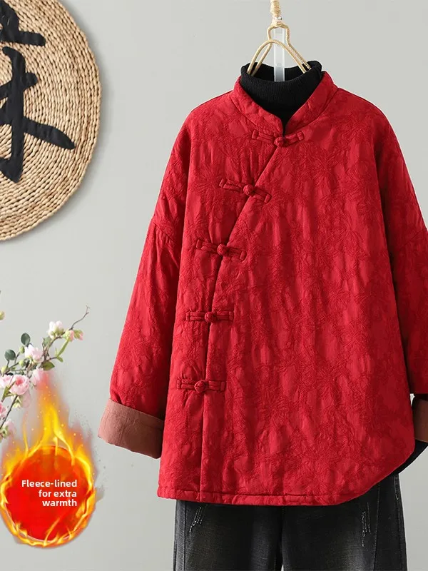 

Женское хлопковое шерстяное пальто в китайском стиле, свободный крой, теплая зимняя куртка для поездок на работу, элегантная круглая этикетка, удаленный образец S