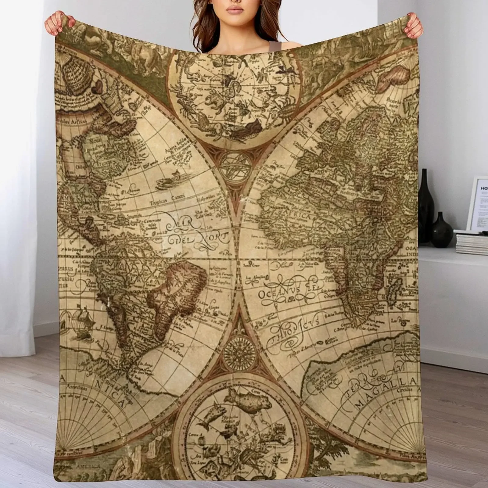 

Ancient Map Throw Blanket Stain Resistant Cozy Warm Blanket