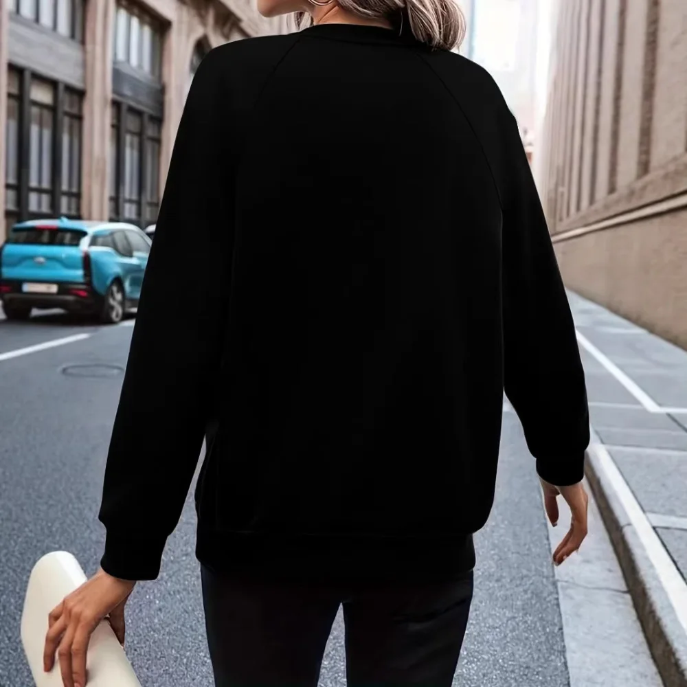 Minimalist Long Sleeve T Shirt Women Letter Printing Casual Loose Tops Milk Silk Soft Pullover Comfort Basic Style Black Tee