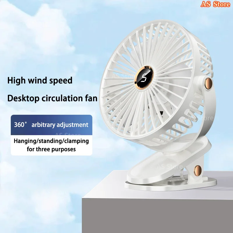 8000 mAh Clip-on-Ventilator, 5 Geschwindigkeitsstufen, leiser, wiederaufladbarer, tragbarer Luftzirkulator, kabelloser Ventilator mit LED-Licht für Camping