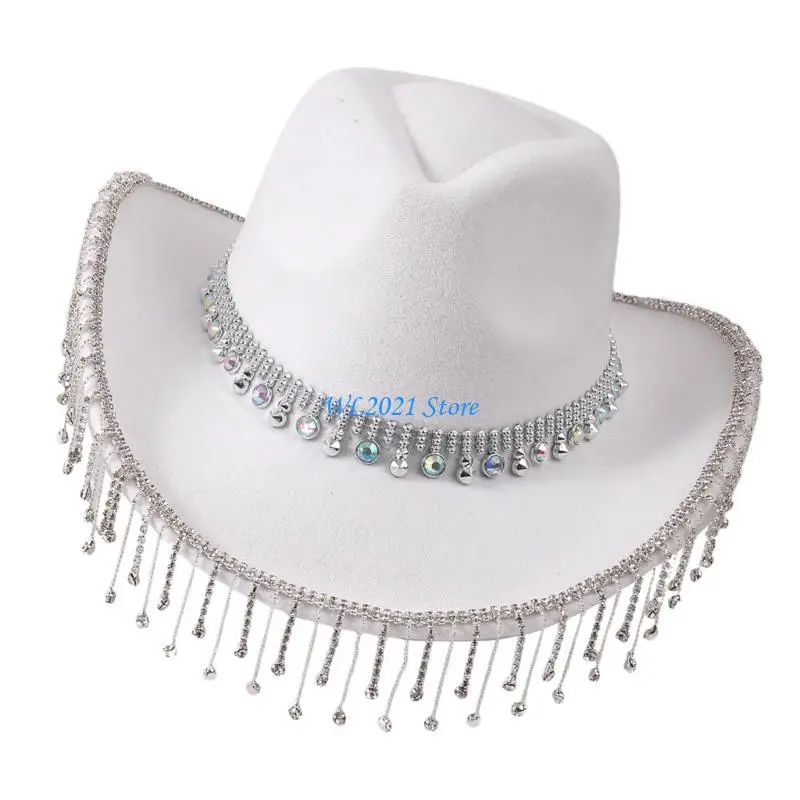 

G5GC Gleaming Bride Hat Sparkly Cowboy Hats Rhinestones Panama Hat for Party
