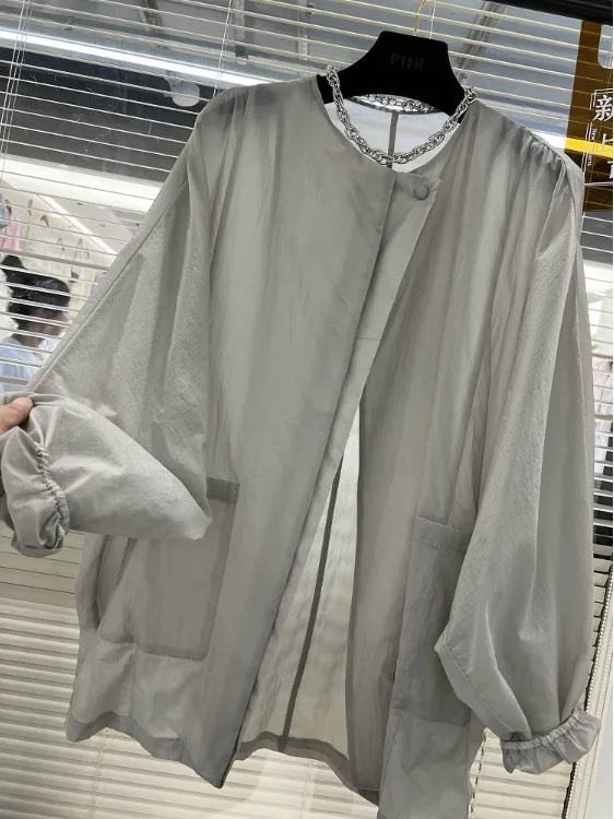 

Lightweight Long Sleeve round Neck One Button Women's Sun Protection Clothing Spring Summer New Arrival Commuter Style Loose Fit