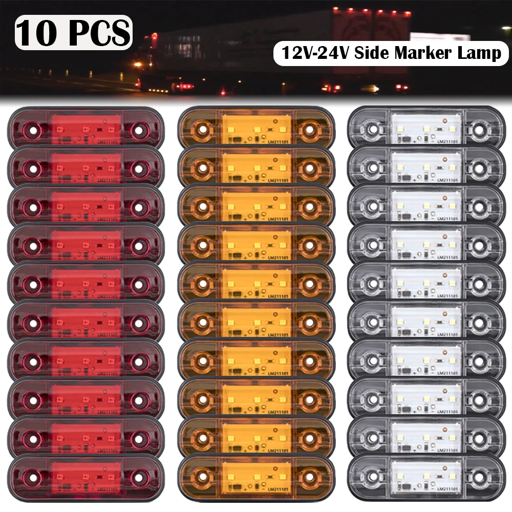 10PCS 12V 24V LED Side Marker Lights Car External Lights Warning Tail Light Turn Signal Brake Lamps for Truck Trailer Lorry Bus