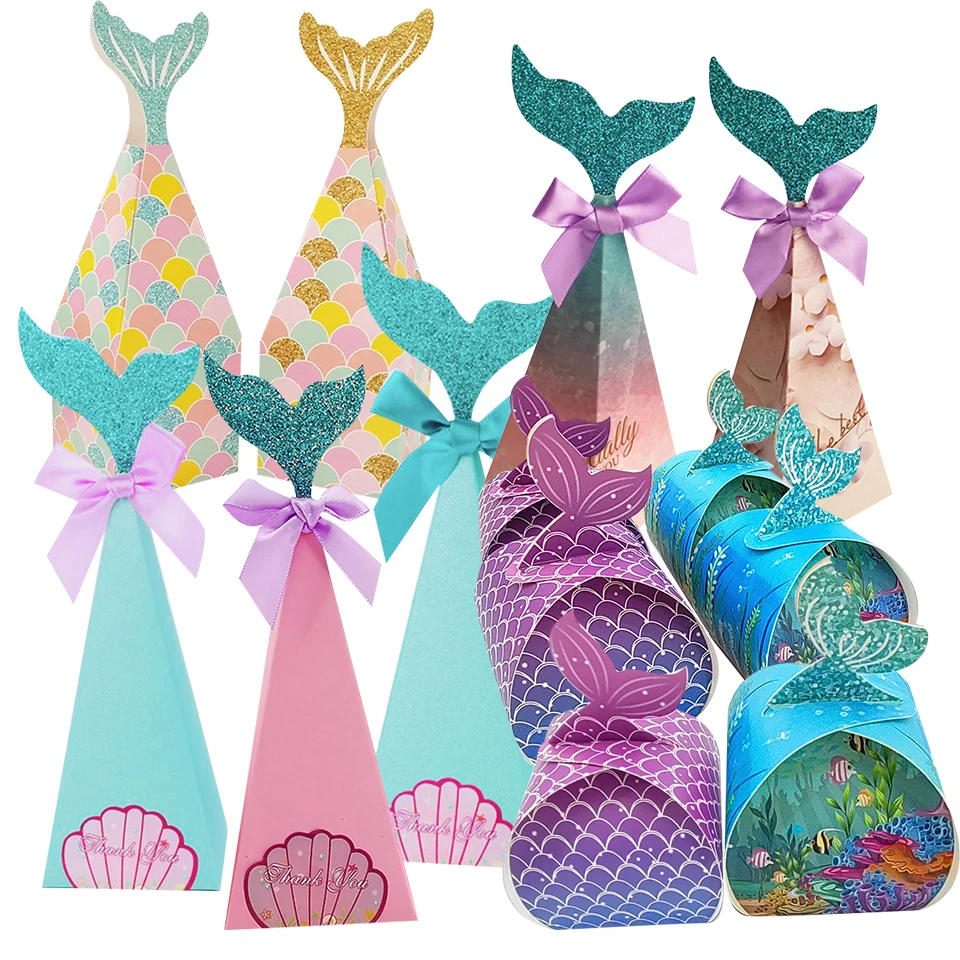 5PCS Mermaid Tail Paper Boxes Cookies Candy Packaging Box for Kids Mermaid Birthday Party Decoration Wedding Candy Box Supply