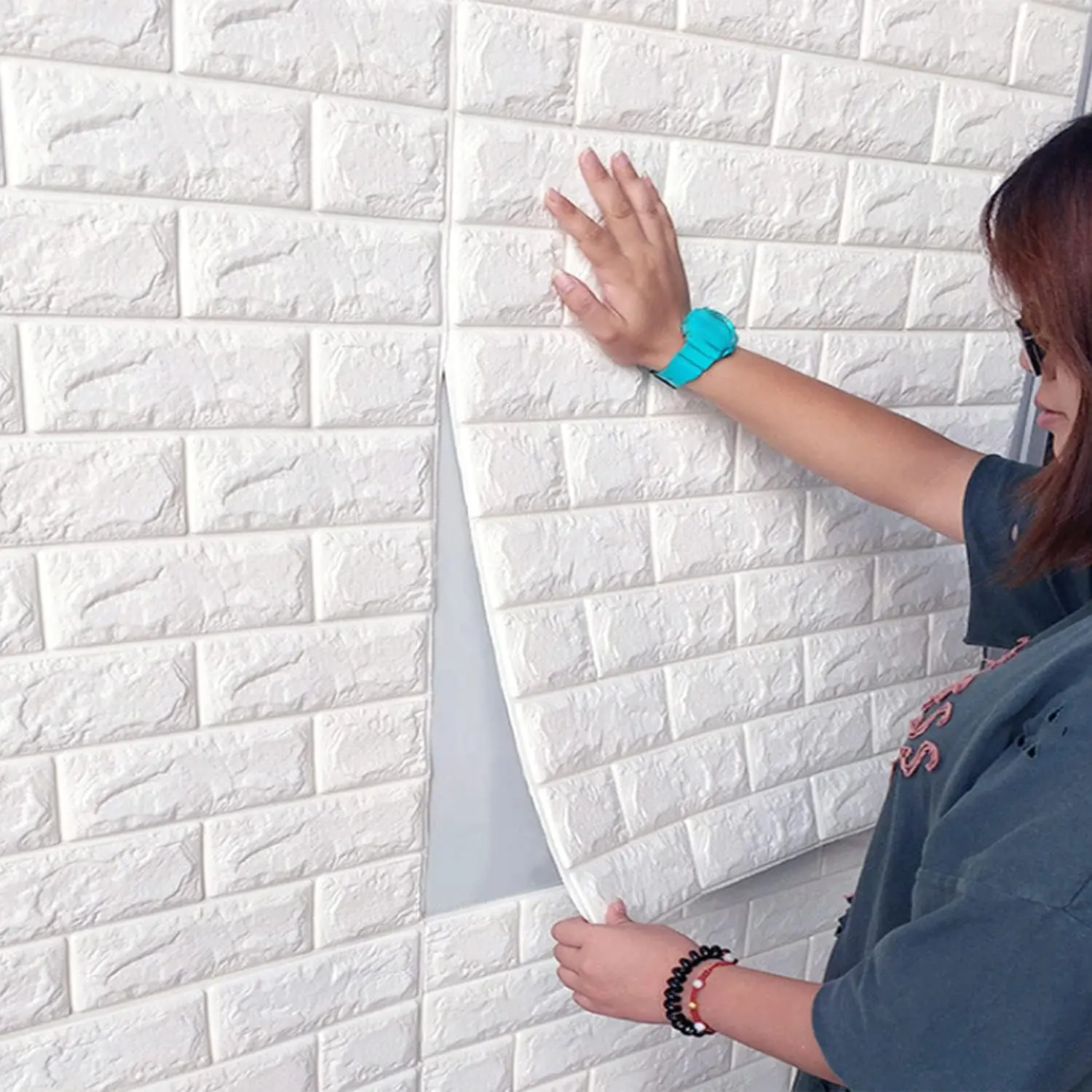 

10 Pcs 3D Wall Panels Peel and Stick 27.5x30.3in White Brick Wallpaper for Living Room Bedroom Decor