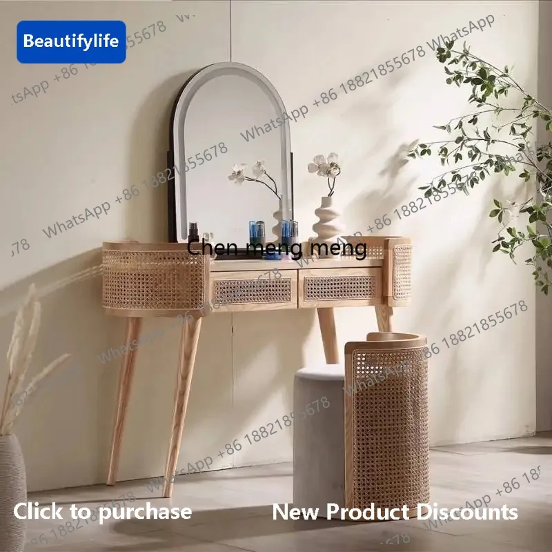 

CC Luxury Nordic Vanity Tables Stool Organizer Woman Unique Led Bedroom Vanity Makeup Wood Storage Penteadeira Bedroom