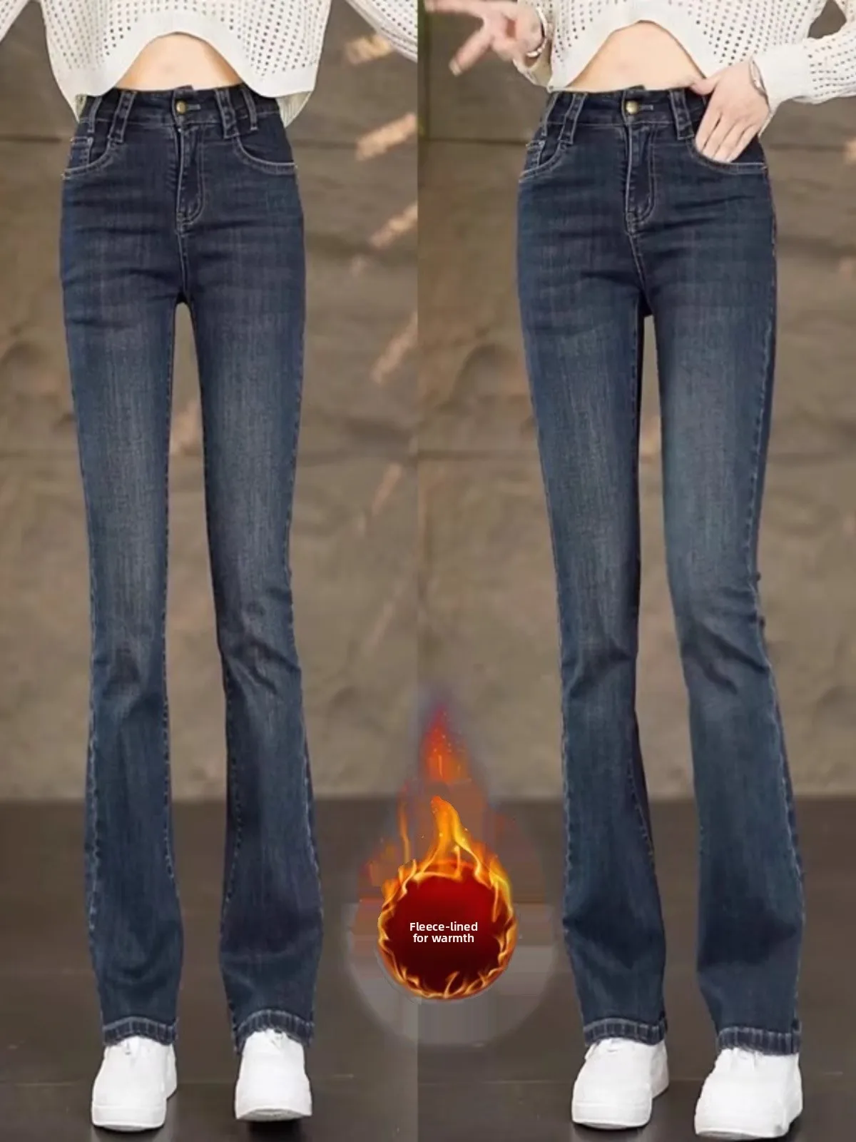 

Утягивающие джинсы с высокой талией на подкладке, женские весенне-осенние джинсы-колокольчики, эластичные облегающие джинсы небольшого размера