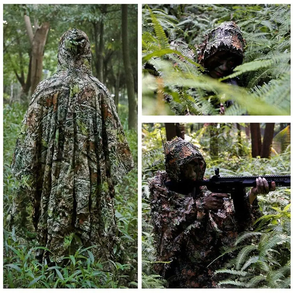 Tactical Gear 3D Leaves Camouflage Woodland Poncho Cloak Ghillie Suits Outdoor Clothing for Hunting Shooting Wildlife Bird Watch