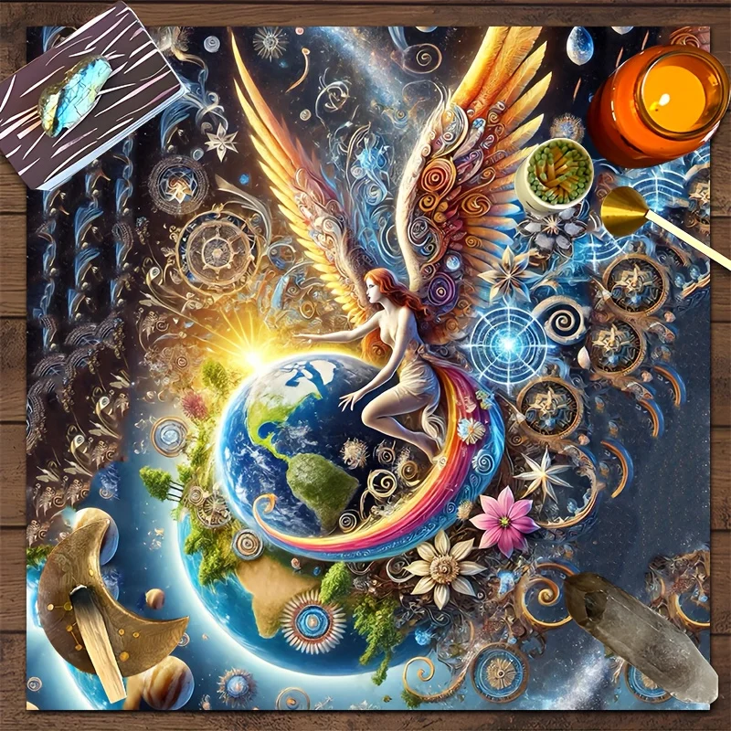 50/75/110/137cm Steampunk Angel Earth Tarot Cloth Spiritual Cosmic Divination Altar Cloth For Tarot Readings Meditation Rituals