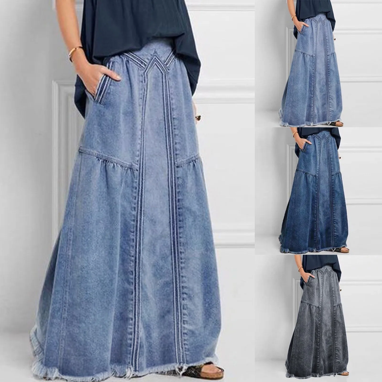 

Oversize Bohemian Denim Maxi Skirts for Women 2024 Cotton Loose Summer Falda Lady Boho Vintage Long Jean Skirt