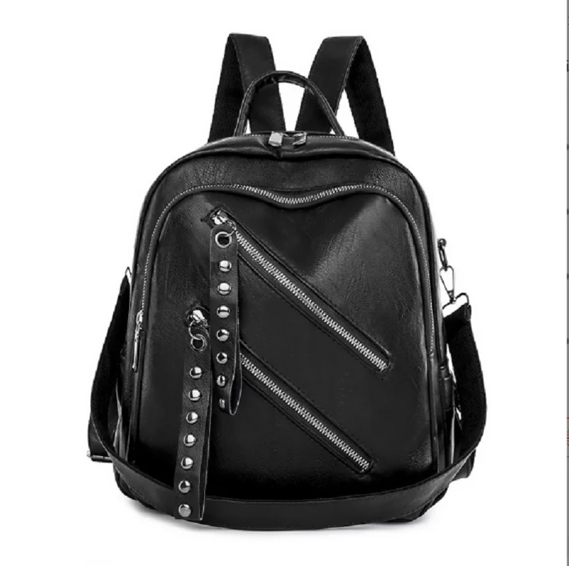 

New Women Casual High Quality Soft Leather Backpack Fashion Retro Rivet Multifunctional Travel Shoulder Bags Laptop School Bag